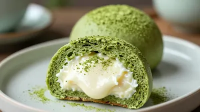 Matcha Cream Bun Sliced Open - Food - AI generated image