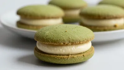 Matcha Cream Sandwiches with Glossy Green Topping - Food - AI generated image