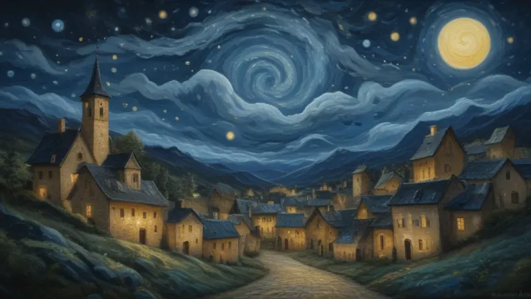Starry Night Village with Stone Houses and Church - Architecture - AI generated image