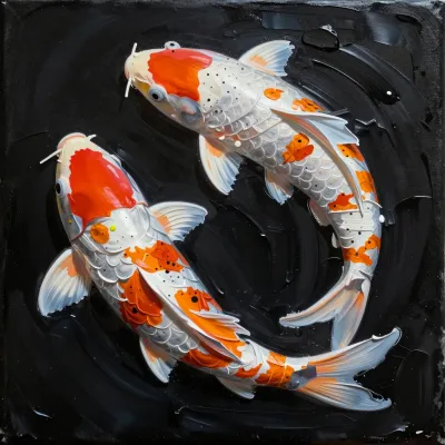 Koi Fish Gracefully Curving in Dark Water - Fish - AI generated image