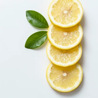 Sliced Lemons Column with Green Leaves - Food - AI generated image