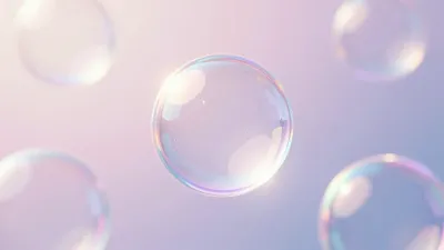 Iridescent Soap Bubbles Floating in Pastel Haze - Background - AI generated image