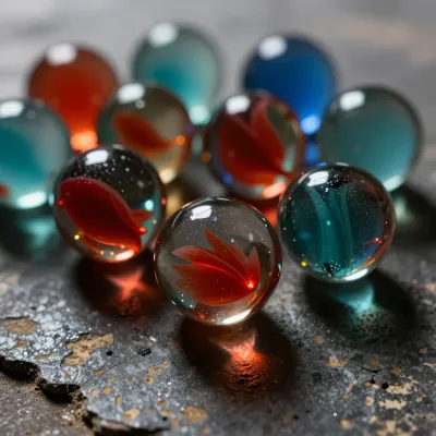 Glass Marbles with Red Accents - Still Life - AI generated image