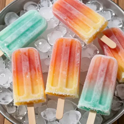 Citrus-sunrise popsicles chilling on ice - Food - AI generated image