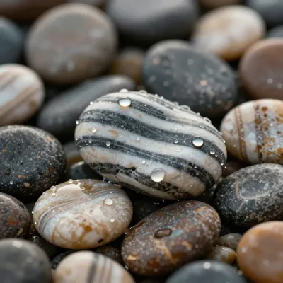 Wet Striped Pebbles After Rain - Nature - AI generated image