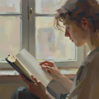 Young Person Reading Book by Window - People - AI generated image