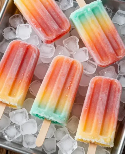 Citrus-sunrise popsicles Cooling on Ice - Food - AI generated image