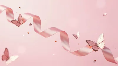 Pink Ribbon and Butterflies Drifting in Soft Light - Fashion - AI generated image