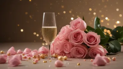Champagne Toast with Pink Roses - Celebration - AI generated image