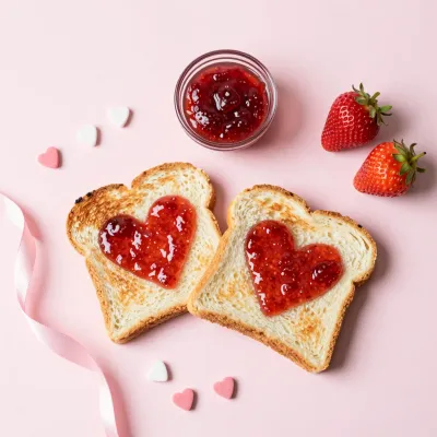 Heart-Shaped Jam on Toast with Strawberries - Food - AI generated image