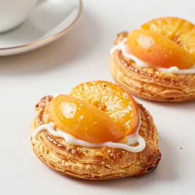 Peach Danish Bites with Icing - Bakery - AI generated image