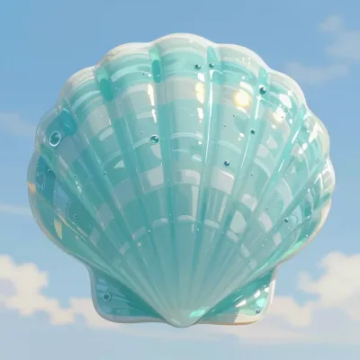 Translucent Blue Glass Seashell in Soft Sunlight - Seashell - AI generated image
