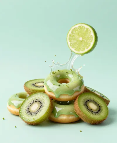 Kiwi Donuts with Lime Splash - Food - AI generated image