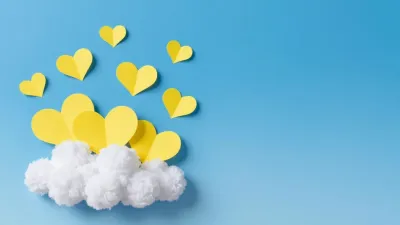 White Cloud with Yellow Hearts Floating - Background - AI generated image