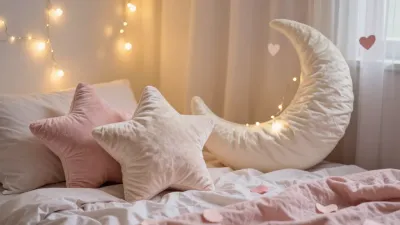 Crescent Pillow Fort in Soft Pink - Bedroom - AI generated image