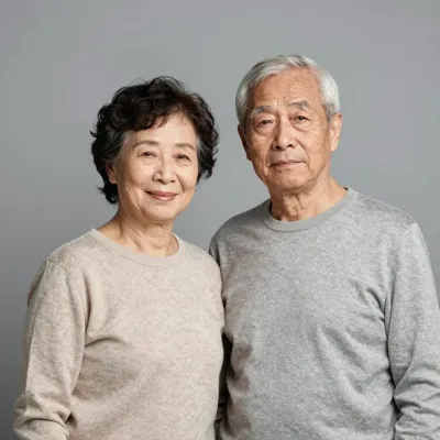 Elderly Couple Smiling Softly in Neutral Tones - Portrait - AI generated image