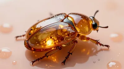 Translucent Amber Beetle on Peach Surface - Insects - AI generated image