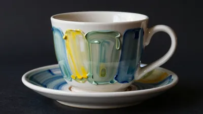 Glossy Ceramic Coffee Cup with Abstract Paint Splashes - Ceramics - AI generated image
