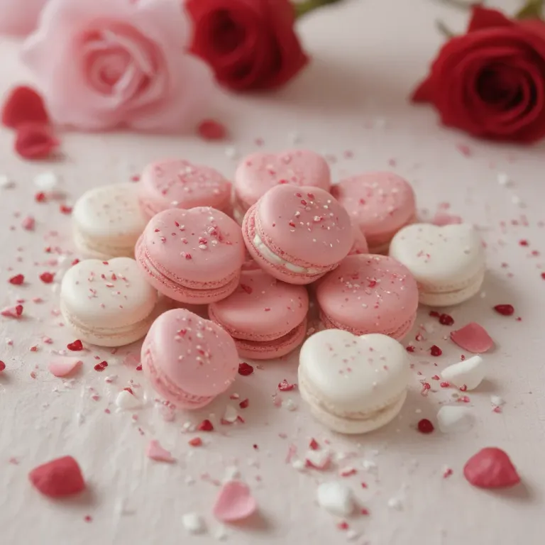 Romantic Macarons with Rose Petals - Food - AI generated image