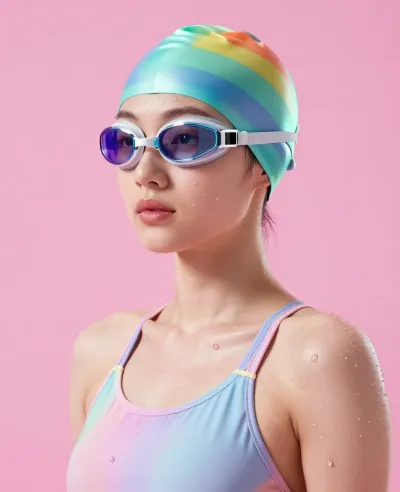 Pastel Swimmer in Cap and Goggles - Swimming - AI generated image