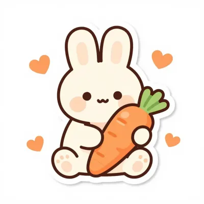 Cute Bunny Holding Carrot with Heart Background - Cartoon - AI generated image