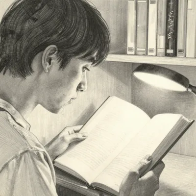 Young Reader Engrossed in Book with Desk Lamp - People - AI generated image