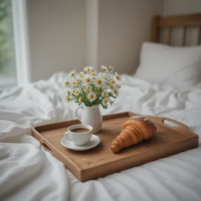 Breakfast Tray with Coffee and Croissant - Food - AI generated image