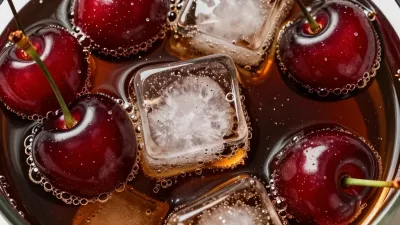 Cherries in Cola with Ice Cubes - Food - AI generated image