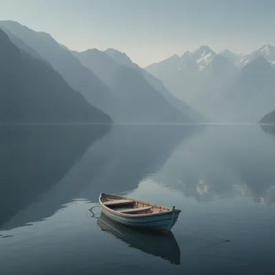 Weathered Boat Resting on Serene Lake - Landscapes - AI generated image