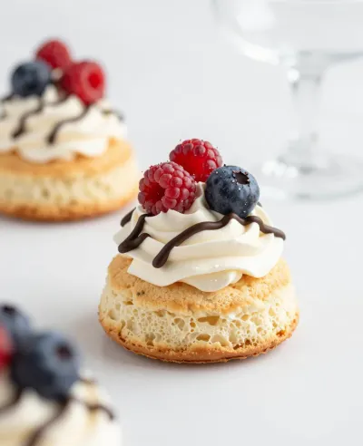 Sponge Cake with Whipped Cream and Berries - Dessert - AI generated image