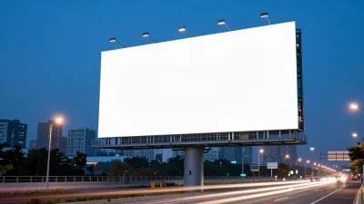 Blank Billboard Glowing at Dusk - Urban - AI generated image