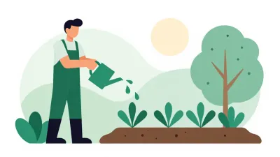 Gardener Watering Plants with Can - People - AI generated image