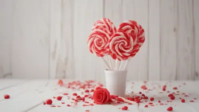 Heart-Shaped Lollipops Bouquet with Rose - Food - AI generated image
