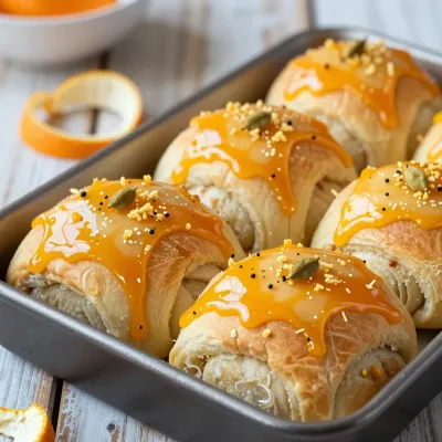 Orange-Cardamom Buns with Caramel Drizzle - Bakery - AI generated image