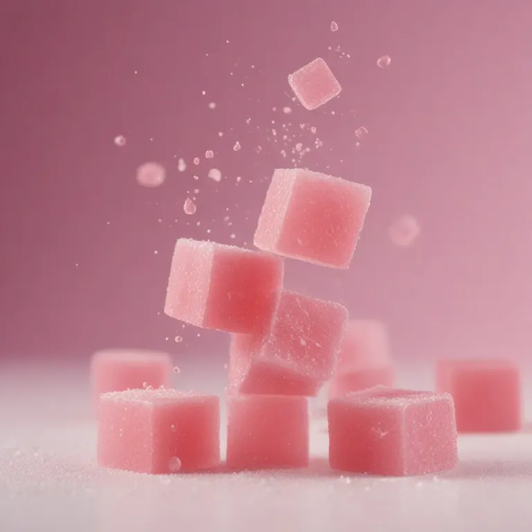 Falling Pink Candy Cubes with Sugar Mist - Food - AI generated image