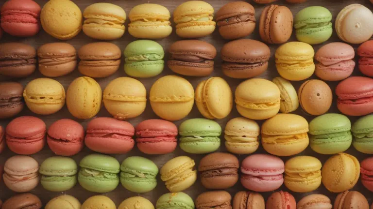 French Macarons Arranged in Colorful Grid - Food - AI generated image