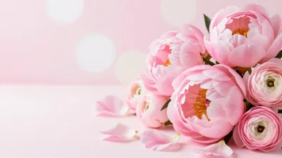 Pink Peonies Softness in Diffused Light - Flowers - AI generated image