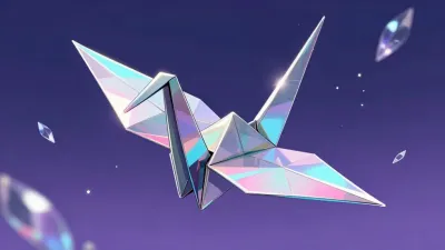 Crystal Origami Crane Floating in Iridescent Sky - Art - AI generated image