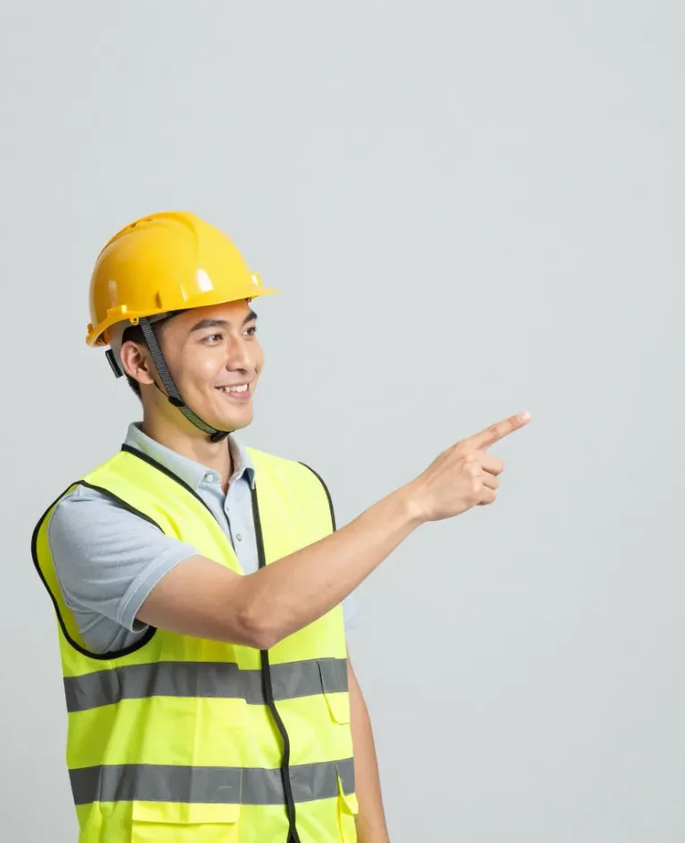 Construction Worker Pointing Right - People - AI generated image