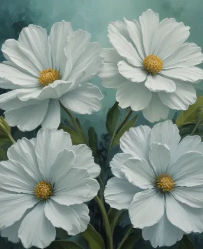 White Cosmos Flowers Softly Lit - Flowers - AI generated image