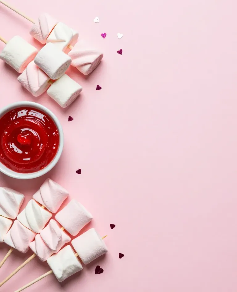 Marshmallows on Skewers with Red Dipping Sauce - Food - AI generated image