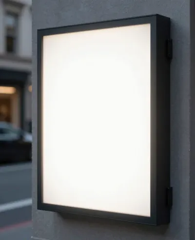 Wall-Mounted Lightbox Illuminated in Urban Setting - Lighting - AI generated image