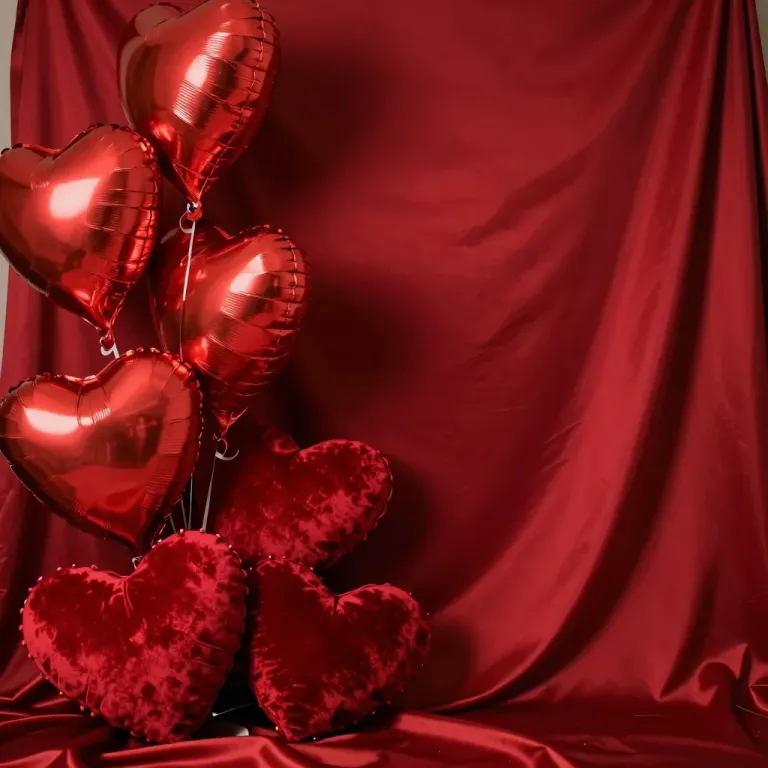 Heart-Shaped Balloons Clustered on Crimson Silk - Event - AI generated image
