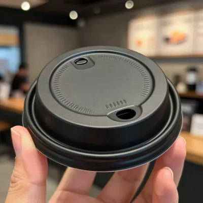 Black Coffee Lid with Subtle Ridges - Food - AI generated image