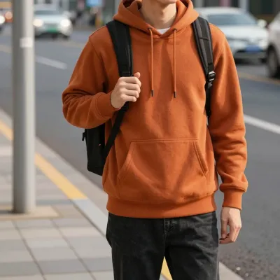 Person in Orange Hoodie at Bus Stop - People - AI generated image