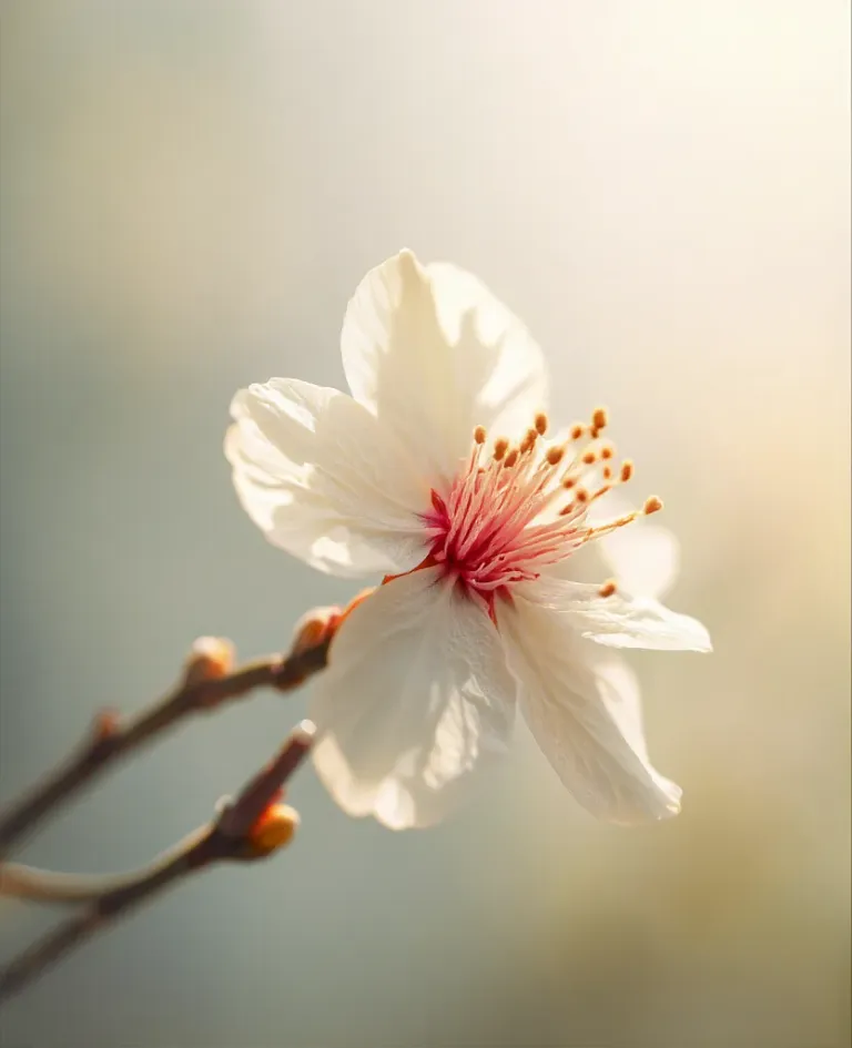 White Cherry Blossom in Soft Morning Light - Flowers - AI generated image
