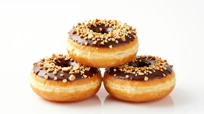 Chocolate-Covered Peanut Donuts Stack - Food - AI generated image