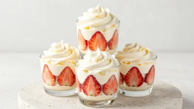 Strawberry Whipped Cream Dessert Pyramid - Food - AI generated image