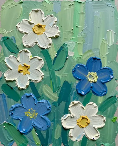 Impasto Floral Arrangement with Textured Paint - Flowers - AI generated image