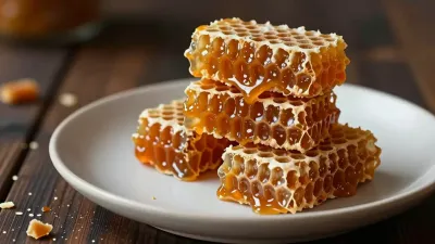 Honeycomb Toffee Shards on White Plate - Food - AI generated image